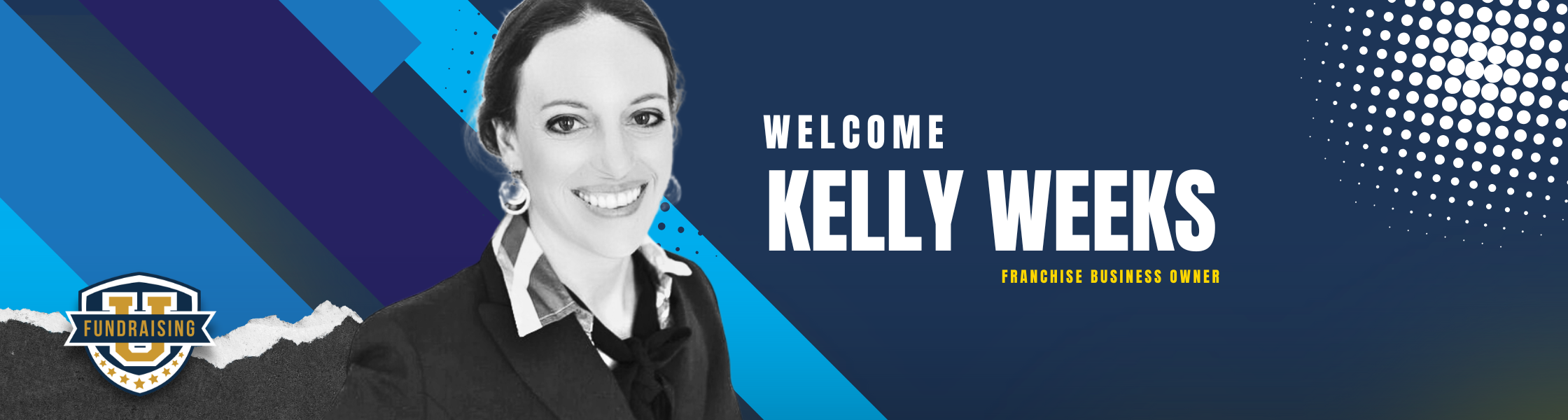 Photo of Kelly Weeks celebrating her new franchise business ownership with fundraising university